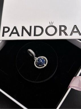 Pandora Navy Globe Charm Pendant - Silver